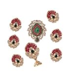 IIJ Imitation Jewellery brings Traditional Gold Plated & Ruby Green Bridal Wedding Collection Antique Finish Hair pin & Brooch with Hook Bridal Jewellery for Women-9 Piece