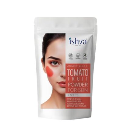 ISHVA Tomato Powder for Skin | Tomato face pack powder | Natural Spray Dried | Antioxidant, Anti-Aging, Hydrating | Vitamin C| Controls Acne | Pure Powder with 5 Beauty Recipe Leaflet