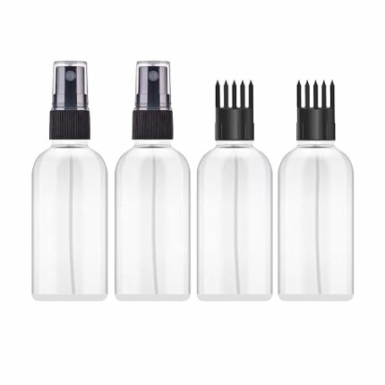 Ikis 100Ml Hair Root Applicator Bottle With Comb Cap & Fine Mist Spray For Hair Oil, Medicines & Beauty Products, With Flip Top Cap|Refillable, Reusable, Multipurpose (Set Of 2+2) - Transparent