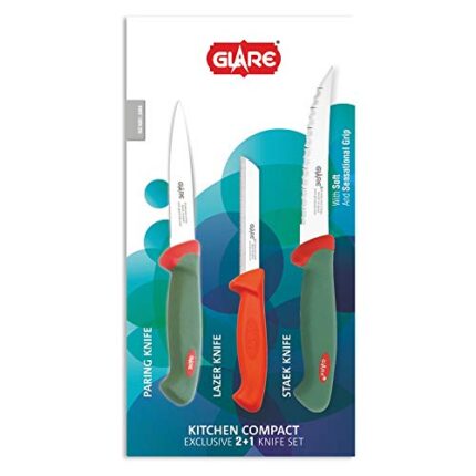 IndiaCart - Glare Stainless Steel Kitchen Compact Knives Set (Exclusive 2+1 Pcs. Knife Set) GA-128