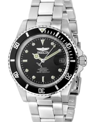 Invicta Stainless Steel Pro Diver Automatic Black Dial Analog Watch for Men - 8926Ob, Silver Band
