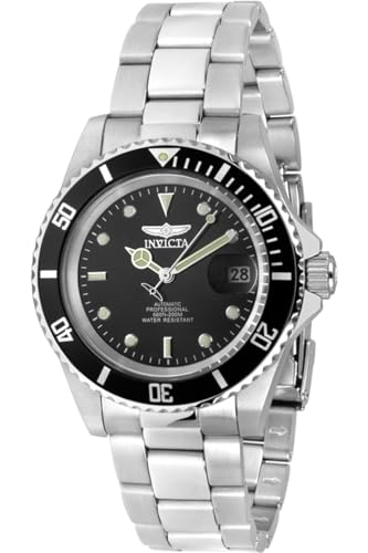 Invicta Stainless Steel Pro Diver Automatic Black Dial Analog Watch for Men - 8926Ob, Silver Band