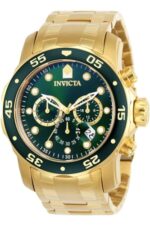 Invicta Stainless Steel Pro Diver - Scuba Chronograph Green Dial Analog Watch For Men's -75, Band Color:Gold