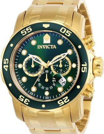 Invicta Stainless Steel Pro Diver - Scuba Chronograph Green Dial Analog Watch For Men's -75, Band Color:Gold