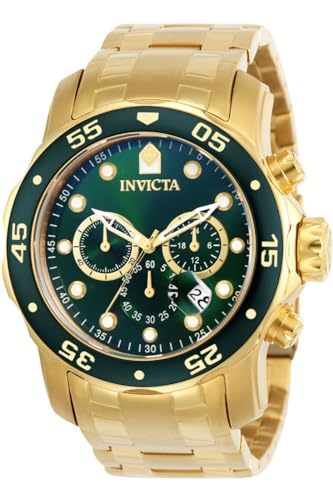 Invicta Stainless Steel Pro Diver - Scuba Chronograph Green Dial Analog Watch For Men's -75, Band Color:Gold