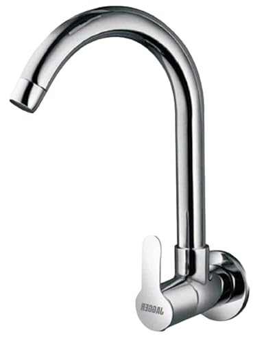 JAGGER JAG129 Full Brass Wall Mounted Kitchen Sink Cock Tap for Kitchen Sink, 0.5 Inch Size Thread 360 Degree Rotating Spout and Foam Flow with Teflon Tape and Wall Flange