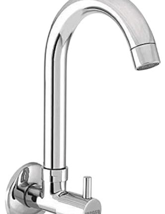 JAGGER Turbo Kitchen Sink Tap For Kitchen Sink/Kitchen Basin/Home, Features:- Wall Mounted, 360 Degree Rotating Spout, Quarter Turn &Foam Flow (With Wall Flange & Teflon Tape) (Turbo), Silver