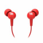 JBL C100SI Wired In Ear Headphones with Mic, JBL Pure Bass Sound, One Button Multi-function Remote, Premium Metallic Finish, Angled Buds for Comfort fit (Red)