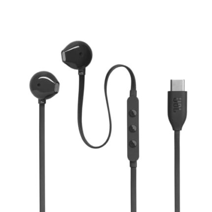 JBL Tune 305 Wired in-Ear Type C Headphones, Hi-Res Audio with Digital-to-Analog Converter, 3-Button EQ Preset Remote with Microphone, Tangle-Free Flat Cable, Compatible with USB-C Devices (Black)