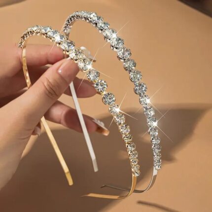 JEWILLEY 2 Pcs Stylish Diamond Crystal Rhinestone Gold Silver Celebrity Wedding Party Headband Hair Accessories Hairband Jewellery for Women and Girls