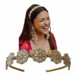 JEWILLEY Floral Kundan Studded Matha Patti Sheesh Patti Wedding Hairband Traditional Golden Celebrity Headband Hair accessory Jewellery for Women and Girls