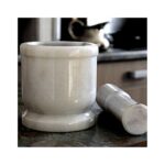 Jaipur Ace Natural White Marble Mortar and Pestle Set, Imam Dasta, Ohkli Musal, Kharal/Khalbatta or Mixer and Grinder Set for Kitchen- 4x4 Inches (White)