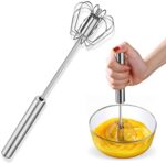 KPNG Kitchen Manual Hand Blender Semi-Automatic Egg Beater & Stirring Stainless Steel Rotating Rotary Push Whisks Mixer For Kitchen Baking/Lassi/Butter Milk Frother/Cream/Madhani/Coffee/Cake Mixing/Restaurant/ 1 Pack (9 inch)