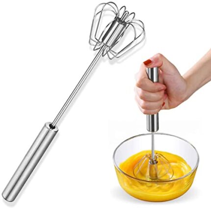 KPNG Kitchen Manual Hand Blender Semi-Automatic Egg Beater & Stirring Stainless Steel Rotating Rotary Push Whisks Mixer For Kitchen Baking/Lassi/Butter Milk Frother/Cream/Madhani/Coffee/Cake Mixing/Restaurant/ 1 Pack (9 inch)