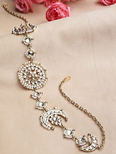 Karatcart Gold Plated Floral Design Handcrafted Kundan Hairband for Women