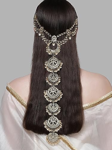 Karatcart Gold Plated Kundan & Pearl Bridal Wedding Hair Braid Choti for Women