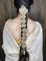 Karatcart Gold Plated Peacock Design Pearl and Kundan Studded Bridal Wedding Hair Braid Choti