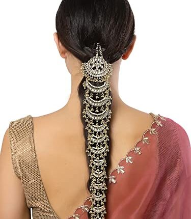 Karatcart Moon Shape Gold Plated Kundan Bridal Wedding Hair Braid Choti