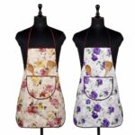 Kuber Industries Apron | PVC Cooking Kitchen Apron | Center Pocket Apron for Restaurent | Flower Apron for Housewife | Chef Apron with Ties | Pack of 2 | Multicolor