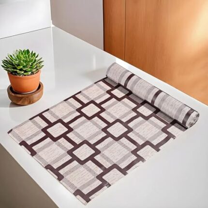 Kuber Industries Kitchen Drawer/Cabinet Shelf Mat|3D Checks Design with PVC Material|Adjustable Size 10 Mtr Roll (Brown)-CTKTC08895, Polyvinyl Chloride