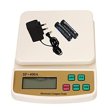 LAXMI GOLD Kitchen Scale Multipurpose Portable Electronic Digital Weighing Scale | Weight Machine With Back light LCD Display | White |10 kg | SF400A With Adopter