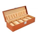 LEDO Watch Box organizer case for Men and Women in tan color with 5 slots of watches PU Leather