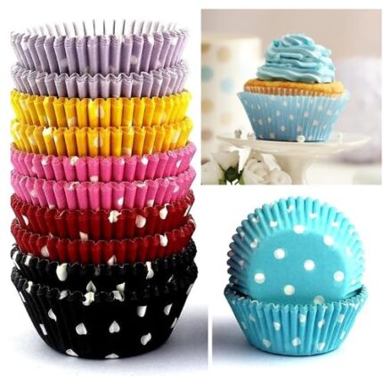 LEGACYCART 300pcs Small Disposable Paper Cup Muffin Round Colorful Cupcake linners Regular Size Cups for Kitchen Baking Microwave or Oven Tray Safe (100)