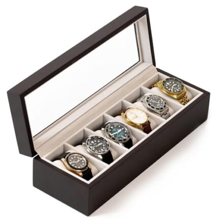 LIFEBERG 6 Slot Luxury Design Display Case, Large Holder, Metal Buckle | Jewelry Storage Watch Case | Men's Watches Storage | Men’s Watch Display Stand