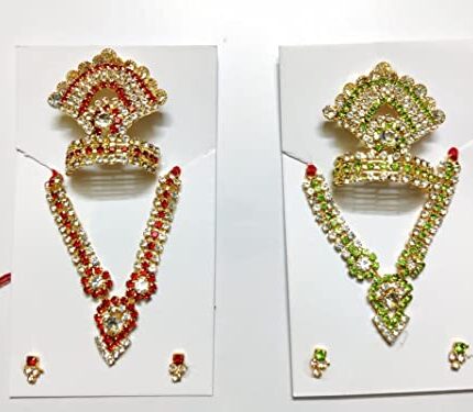 Laddu Gopal Jewellery Set/Ladoo Gopal Stone Necklace,with Mukut & Earings/Krishan Radha Rani Necklace/Neck Fitted(Set of 2) (Size 4no) RK_926