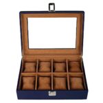 Leather World 8 Slots PU Leather Men Watch Box Acrylic Display Glass Organizer Case Women Storage Jewelry - Blue