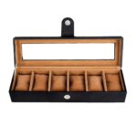 Leather World Watch Box Holder Organizer Case in 6 Slots of Watches for Men and Women with Transparent Display (Black)