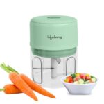 Lifelong USB Rechargeable Wireless Electric Chopper for Kitchen 30 Watts with Stainless Steel Blades for Onion, Garlic, Vegetables, Nuts - 250 ml (Green)