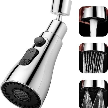 MARMIX Universal Kitchen Faucet 3-Function Pull Down Sink Sprayer Attachment for Faucet Pull Out Spray Head Big Angle Rotatable Anti -Splash Faucet for Kitchen Rotating Sink Faucet Aerator (silver)