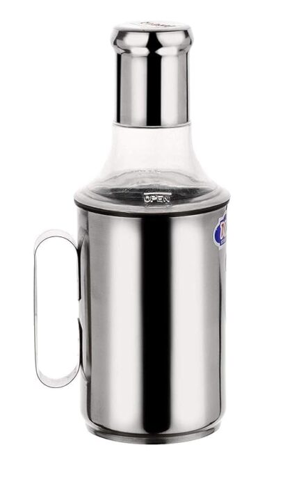 MARU Premium Stainless Steel Oil Dispenser 1 Litre (1000ml) Leak-Proof steel Oil Bottle for Kitchen, Durable Steel Cooking Oil Container with Nozzle & Handle