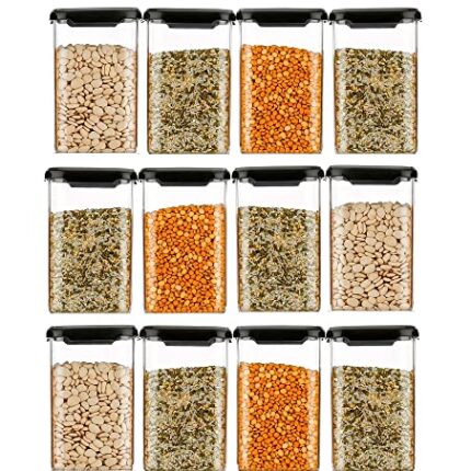 MATIC HOUSEWARE Air Tight Containers Storage Set For Kitchen, Pantry Organization, Bpa-Free, Dishwasher Safe (Pack Of 6, Black, 1100 ml, Plastic)