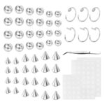 MAYCREATE® 155Pcs Nose Ring without Piercing Stainless Steel Fake Eyebrow Ring Fake Lip Labret with Sticker Professional Piercing Kit Non-Pierced Nose Rings Body Jewelry Fake Skin Piercing Kit