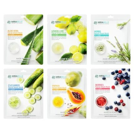 MIRABELLE COSMETICS KOREA Fairness Facial Mask (Aloe Vera, Berries, Cucumber, Herbs, Lemon, Papaya) -Combo Pack of 6