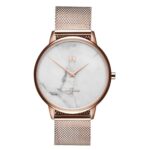 MVMT Boulevard Qtz Basic Slim Marble Round Dial Women's Watch|Ionic Plated Rose Gold Steel Material|Gold Color Band - D-MB01-RGMA