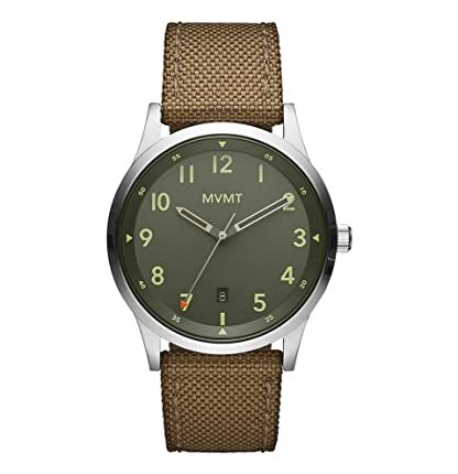MVMT Mens Analog Green Dial Brown Band Leather Watch