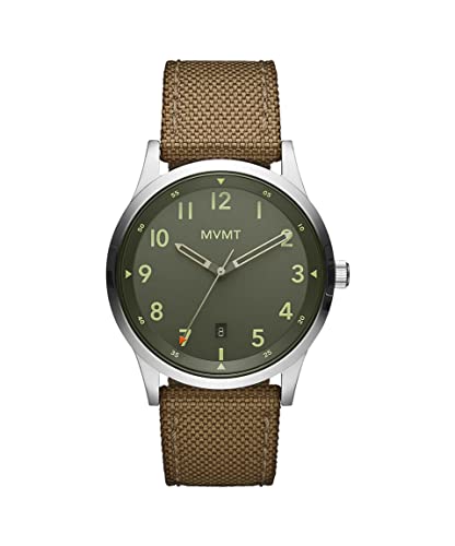 MVMT Mens Analog Green Dial Brown Band Leather Watch