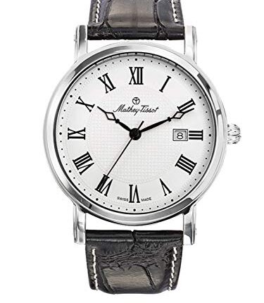 Mathey-Tissot Leather Swiss Made Analog White Dial Men Watch - Hb611251Abr, Black Band