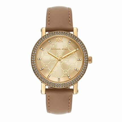 Michael Kors Leather Analog Gold Dial Women Watch-Mk2986, Brown Band