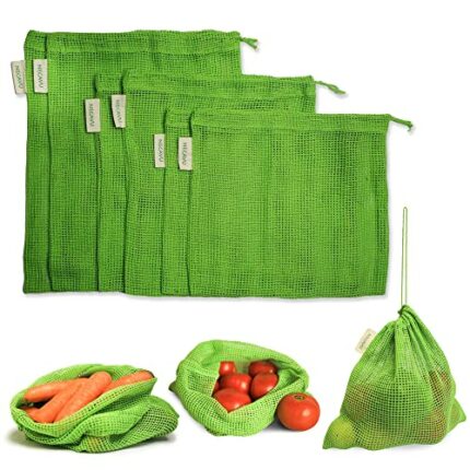 Necavu 100% cotton set of 6 fridge bag | Eco-friendly natural vegetables bags for fridge storage & mesh net vegetable bag fridge | Multi-purpose Eco-friendly cotton mesh bag (Neem Green)