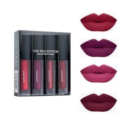 NewClick Beauty Matte Finish Liquid Lipsticks | Long Lasting | Waterproof | Hydrating & Lightweight Lip Colour | Red Edition | Pack of 4(6 Ml)