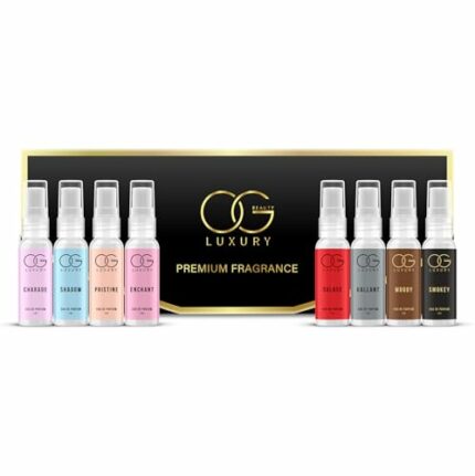 OG BEAUTY Luxury Perfume Gift Set - Unique Scents, Long-lasting Eau de Parfum - Smokey, Woody, Shadow, Gallant, Pristine, Charade, Enchant, Solace - Pack of 8 (5ml Each)