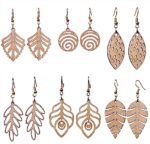 ORENAME Wooden Earrings Set of 6 Pairs Wooden Earrings for Women and Girls, light-weighted Traditional