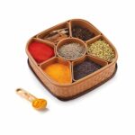 Oblivion Masala Box For Kitchen | Spices Storage Containers | Masala Rangoli Box Dabba For Keeping Spices | Spice Box For Kitchen | Plastic Wooden Style Masala Box (Brown, Grey, Cream & Beige)