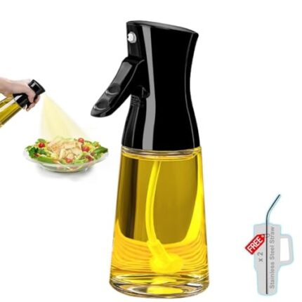 Oil Sprayer & Dispenser Bottle For Kitchen | Free Oil Brush | 210 ml | For Cooking, Salad, Air Fryer, Barbecue, Baking| Premium Glass Bottle | Durable | Easy To use | with Leak Proof Seal |Oil Bottle