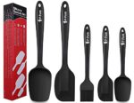 P-Plus International Silicone Kitchen Spatula and Utensils Spoon Set | Cooking + Baking Set | 5 Pcs | Non-Stick Silicone Rubber with Stainless Steel Core | BPA Free | Cooking Spatula | Black