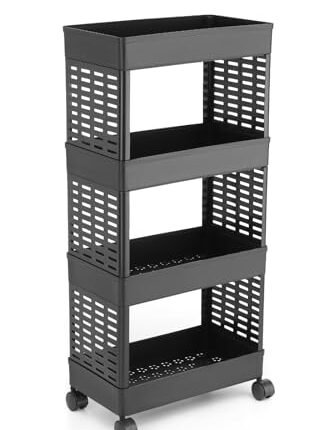PALAK Plastic Multipurpose 4-Tier Floor Mount Corner Shelf Kitchen Organizer Rack/Storage Shelf/Dish Rack/Storage Rack For Kitchen (Black) (4Xl, Black)